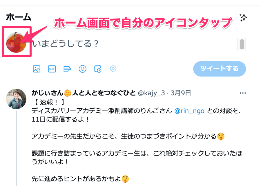 キャプチャー、ツイッターホーム画面